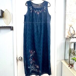Studio Ease Y2K Floral Embroidered Denim Vintage Maxi Dress  Sz 12